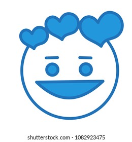 emoji with character that can't get you out of his head with love symbols of hearts flying around his face which represent the feeling of falling in love, simple hand drawn emoticon, eps 10