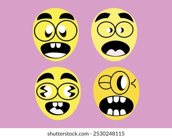 Emoji character vector set. yellow face with funny expressions
