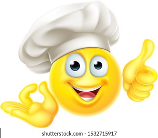 An Emoji Chef Cook Cartoon Character Giving A Thumbs Up And Okay Perfect Gesture