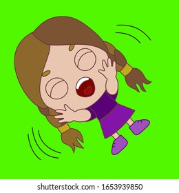 emoji with a chibi girl who is lying and laughing, ha-ha emoticon on a green isolated background