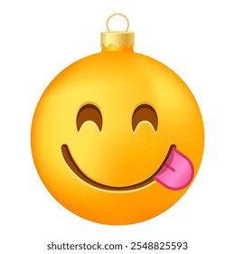 Emoji Christmas tree ball or toy with a face savoring a delicacy