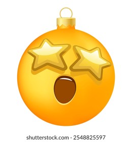 Emoji bola de árbol de Navidad o juguete con cara sonriente con ojos estrellados