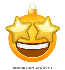 Emoji Weihnachtsbaumball oder Spielzeug mit grinsendem Gesicht mit Sternenaugen