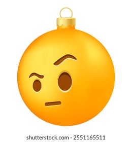 Emoji bola de árvore de Natal ou brinquedo com uma sobrancelha levantada face