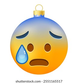 Emoji Christmas tree ball or toy with open mouth in cold sweet face