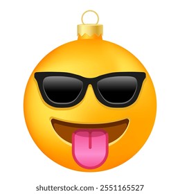 Emoji Christmas tree ball or toy with tongue and sunglasses face