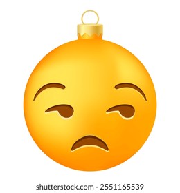 Emoji Christmas tree ball or toy with expression of disapproval face