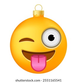 Emoji Christmas tree ball or toy with tongue and winking eye face