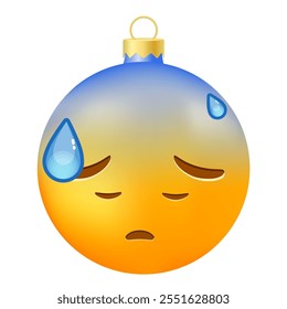 Emoji Christmas tree ball or toy with open mouth in cold sweet face