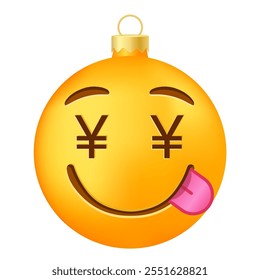 Emoji Christmas tree ball or toy with money mouth face