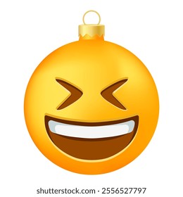 Emoji Christmas tree ball or toy with laughing eyes and open mouth face