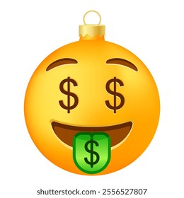 Emoji Christmas tree ball or toy with money mouth face