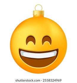 Emoji Christmas tree ball or toy with laughing eyes and open mouth face