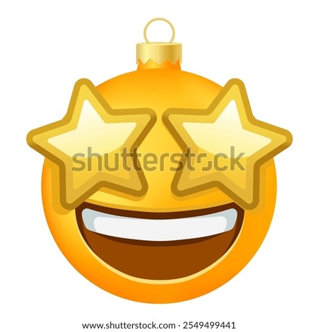 Emoji Christmas tree ball or toy with grinning face with starry eyes