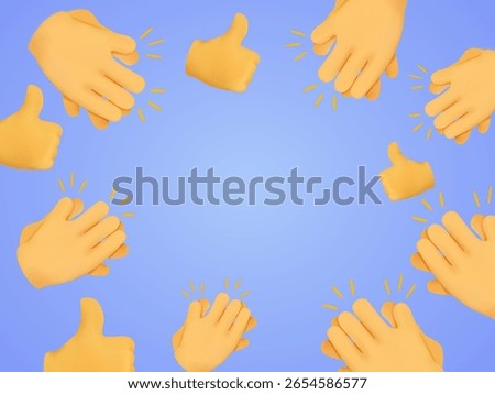 Emoji clapping, applause background, various bright 3D shapes.Cheers, thumb up and celebration icons. Set of three 3D style Vector banner Pattern. Background, wallpaper, Wrapping, textile template