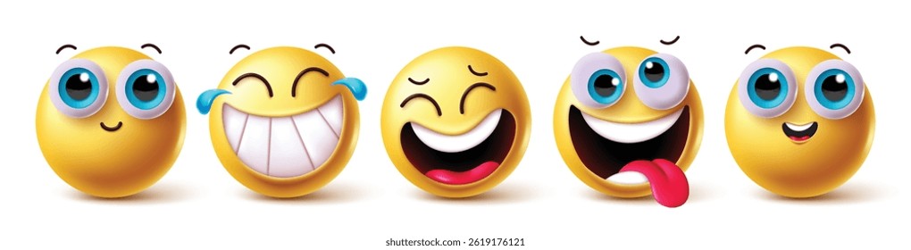 Emoji clipart characters set. Emojis character with happy facial expression.