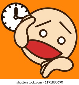 emoji with clocks & guy that is looking at his wrist watch to check what time it is because he is late, simple colored emoticon, simplistic colorful pictogram, ball like personage with thick outlines