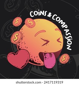 emoji with coin and heart icon vector illustration
