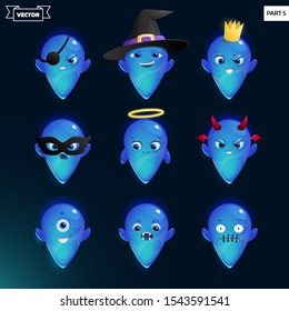 Emoji collection. Cute cartoon ghosts. Vector stickers set.