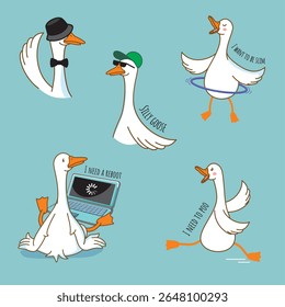 emoji collection, geese collection, sticker set, cool stickers, for all occasions, funny, hug, book cover, development, child, interesting, cool inscriptions, funny geese, game, girl, boy, fashionable
