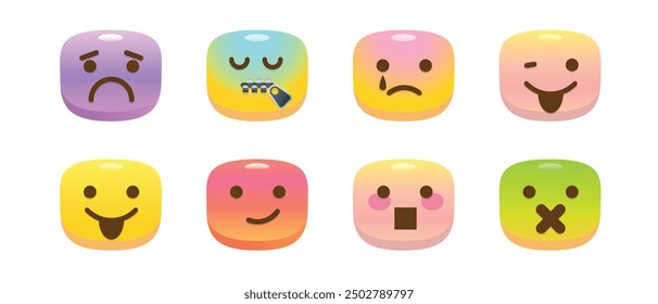 Emoji collection illustrate with cute various face and expression in white background