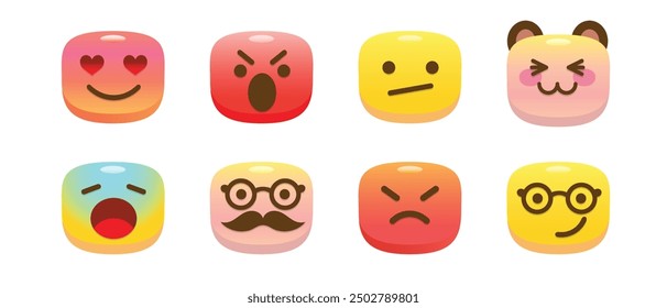 Emoji collection illustrate with cute various face and expression in white background