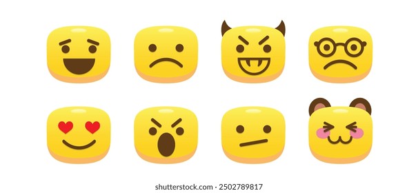 Emoji collection illustrate with cute various face and expression in white background
