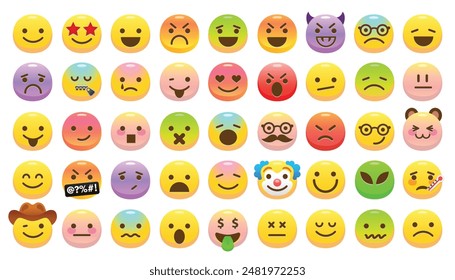 Colección Emoji ilustrada con varios rostros y expresión en colorido estilo 3D