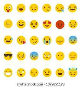 Emoji Collection, Set Of Happy, Smile, Laughing, Joyful, Sad, Angry And Crying Faces Yellow Emoticons
