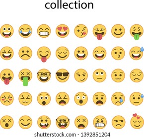 Emoji collection, Set of happy, smile, laughing, joyful, sad, angry and crying faces yellow emoticons