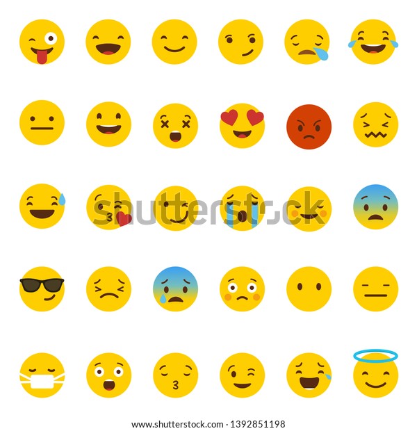 Image Vectorielle De Stock De Collection Emoji Ensemble De Visages Heureux