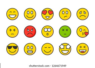 Emoji color line icons. Emoticon vector linear colorful icon set. Isolated icon collection on white background.