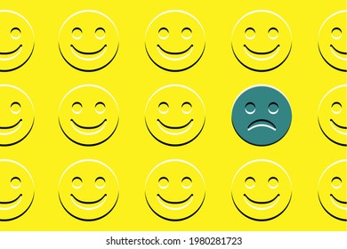 emoji concept pattern engraving effect,with smiling faces and one frowning face,vector illustration