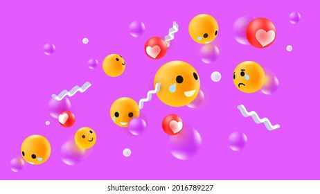 Emoji Conceptual Art Illustration. Emoticon Reactions on Pink Background. Vector illustration