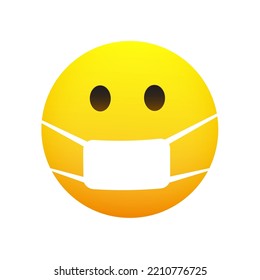 Emoji - Concerned Emoticon with Open Eyes and Medical Mask Isolated on White Background - Vector Design