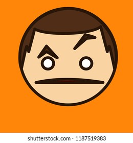 emoji with confused guy that is raising eyebrow with huh? expression, simple colored emoticon, simplistic colorful pictogram, ball like personage with thick outlines, eps 10 vector illustration