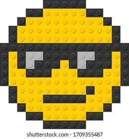 emoji cool with sunglasses smile. pixel art icon vector. brick block toy.