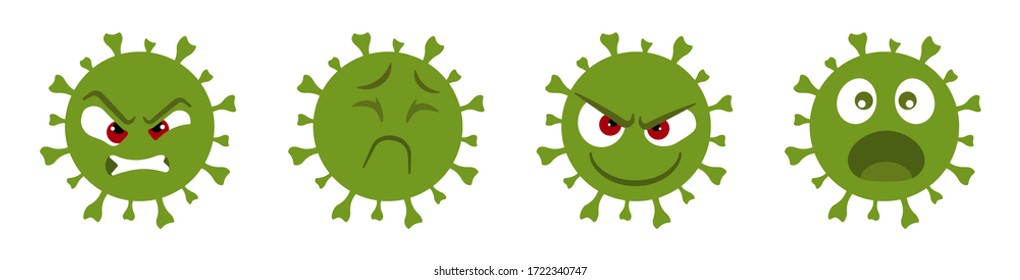 Emoji coronavirus icons. Isolated vector illustration on white background. Bacteria with facial expressions illustration. Vector EPS 10