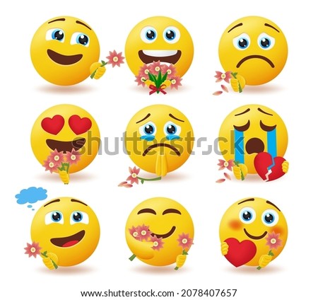 Emoji couple vector concept design. Emoticon 3d inlove lovers character with eyes looking each other wearing sunglasses for emojis valentine's day emoticons. Vector illustration.
