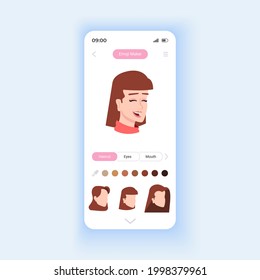 Emoji Creator Smartphone Interface Vector Template. Mobile App Page Design Layout. Modern Features For Social Media Usage. Beautiful Home Screen. Flat UI For Application. Phone Display