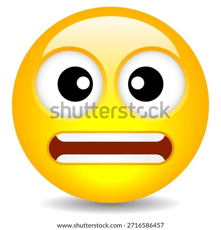 Emoji cringe face vector illustration isolated on white background. Yellow funny character cartoon with big amaized eyes and angry cringed facial expression. Abstract creative web design element for online chat, messaging, social media communication etc.