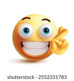 Emoji crossed finger clipart 3d character. Crossed finger emoji hand gesture in happy face, good luck sign, optimistic and wish graphic elements. Vector illustration happy emoticon clip art. 
