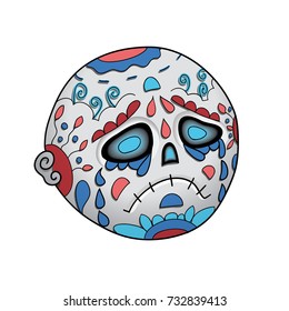 Emoji Cry Dead. Dia de Los Muertos. Day of The Dead. Vector Illustration. With Festive Skull, Flowers Decoration