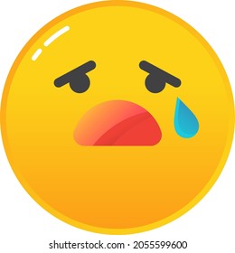 Emoji cry icon. Sad emoticon with tear on face vector isolated on white background. Cute smiley. Unhappy disappointed smile character. Tragic expressions or pain emotion