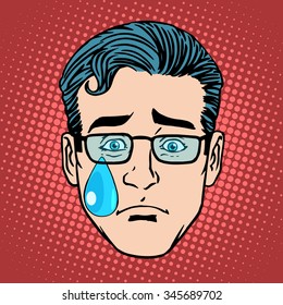 Emoji cry sadness man face icon symbol pop art retro style