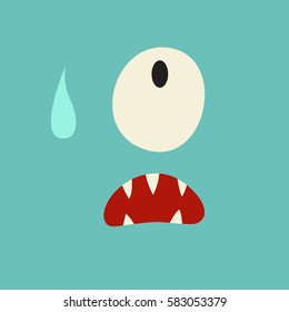 Emoji crying monster. Cute upset cyclop vector illustration. Cartoon funny emoticon. Monster sticker, flat cartoon style