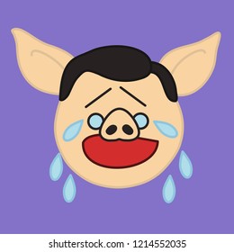 emoji with crying pig character in tears with raised eyebrows & flowing tear drops that represent sad emotion like deep sorrow or feelings that got hurt, simple hand drawn emoticon