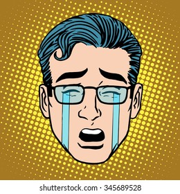 Emoji crying sadness man face icon symbol pop art retro style