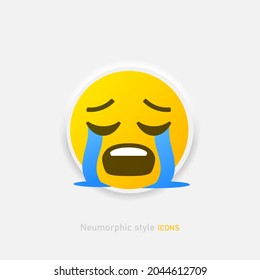 Emoji crying vector icon. Neumorphic style cry emoticon isolated on gray background Vector EPS 10