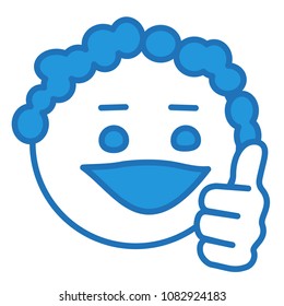 emoji with curly character that is showing a thumbs up gesture with left hand on like or plus one social network pictogram, simplistic facial expression, simple vector illustration, eps 10